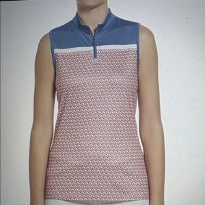 PGA TOUR Women's Geo Fish Print Sleeveless Racerback Golf Polo ; Sz: M; EUC